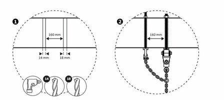 AT-817.002.020.001 Schommelhaak Openbaar Groepschommels M16 Incl. Veiligheids Ketting